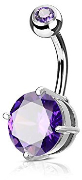 beyoutifulthings Bauch-nabelpiercing 1,6mm 10mm Nabel Kugel 7mm Piercing Edelstahl Chirurgenstahl Bananabell Zirkonia Silber Lila