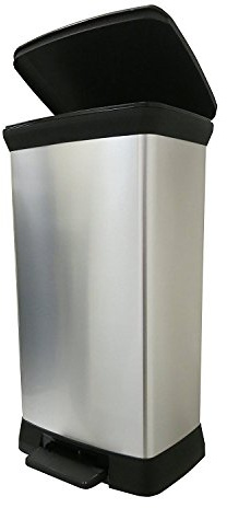 Curver Metal Effect Pedal Touch Soft Close Deco Bin, Silver, 50 Litre, 39 x 29 x 72 cm