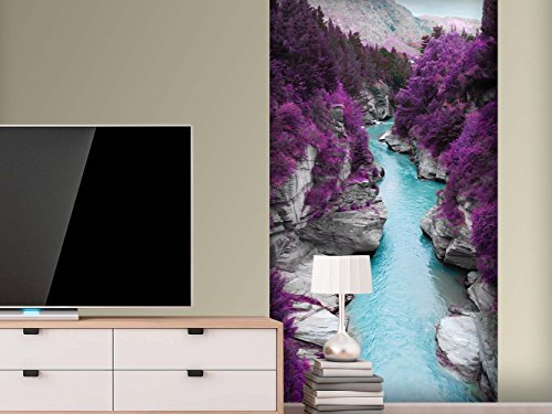 Vertikale Bordüre, selbstklebend, Vinyl, Bachlauf zwischen violettem Grün, vertikale Bordüre für Wände, dekoratives Vinyl, Bordüre, 144 x 260 cm, Dekoration für Esszimmer, Wohnzimmer, Schlafzimmer