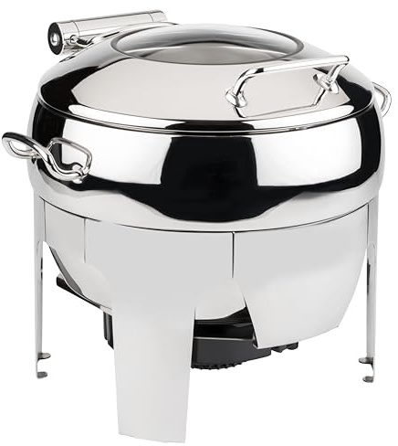 APS 12325 Chafing Dish EASY INDUCTION, Glasdeckel, ausschließlich für Indukionskochplatten geeignet, Speisebehälter 11 Liter, 48 x 42 x 39 cm, Edelstahl