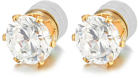 6MM Magnetica Circonio Cubico Pendientes de Hombre Mujer, Aretes, Oro Acero, Click-on Fake Piercing Enchufe falso Plug