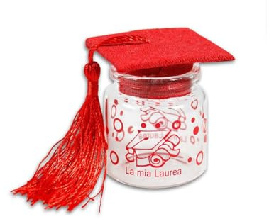 OISE ART STORE Trade Shop - Ampolle Barattoli in Vetro con Tappo in Sughero Bomboniera Laurea Tocco Rosso