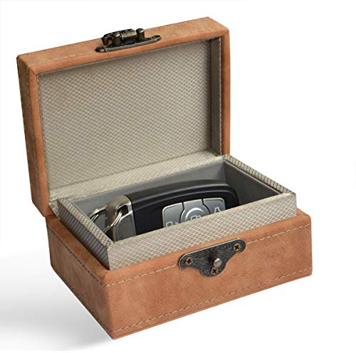 MONOJOY Keyless Go Schutz Box für Autoschlüssel Abschirmung Auto Blocker Autoschlüsselbox Schlüsselgarage Schutzhülle für Auto und Motorrad NFC, RFID Entry sicher Box für Auto Schlüssel(braun)