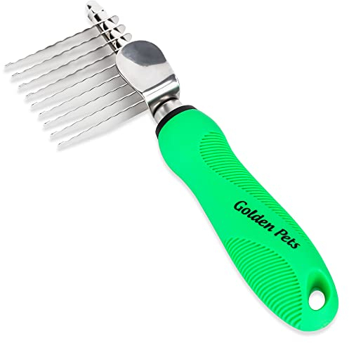Golden Pets Entfilzer Kamm I Hunde- & Katzenbürste mittel bis langhaar geeignet I Kleine - große Tiere I Abgerundete Zinken I + E-Book Pflegehandbuch