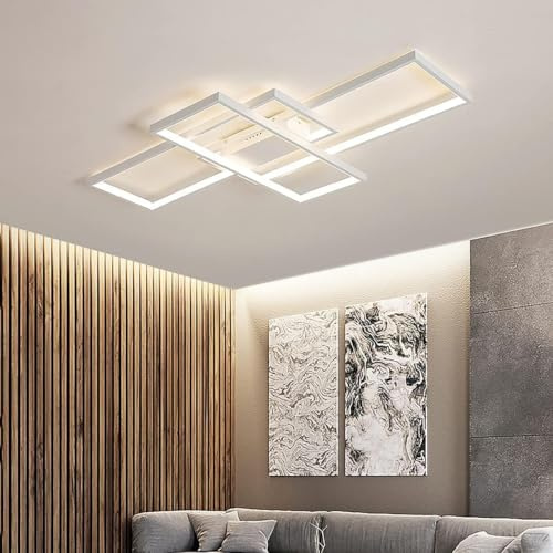 MQW LED Deckenleuchte Einfache Moderne Deckenlampe Wohnzimmer Atmosphärische Rechteckige Deckenstrahler Acryl Schlafzimmer Lampe Spotleuchte Stufenloses Dimmen Mit Fernbedienung,weiß,L90cm
