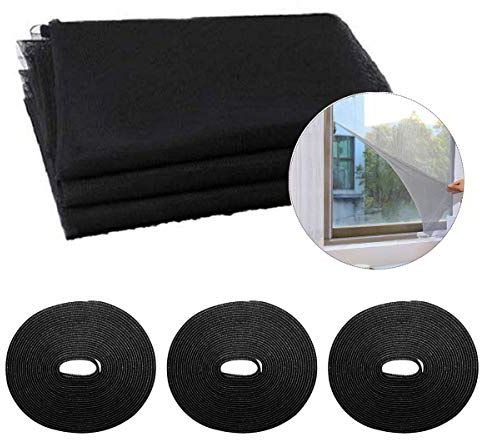 3Pcs Malla Mosquitera para Ventanas, 150 x 200cm Mosquitera Universal con 3 Rollos Cintas Autoadhesivas, Verano Protección de Insectos de Ventana, Fácil Instalar, se Puede Diy Cortar (Negro)