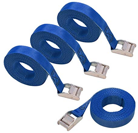Amazon Basics Cinghie di fissaggio, lunghezza 2.5 m, larghezza 25 mm, capacità di carico 150 kg, colore blu (confezione da 4)