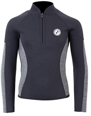 Two Bare Feet Kids Perspective Wetsuit Jacket 2.5mm Neoprene – Full Zip or Half Zip Thermal Surf Top for Boys & Girls, Swimming, Surfing, Paddleboarding & Watersports (Half Zip - Delta Grey 3XL)