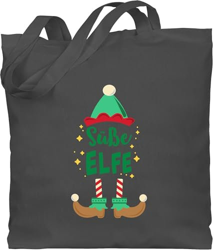 Baumwolltasche - Frauen Geschenk Damen - Weihnachten Süße Elfe - bunt - Unisize - Dunkelgrau - weihnachtsstoffbeutel typisch frau weihnachtself stoffbeutel weihnachtsmotiv tragetasche christmas