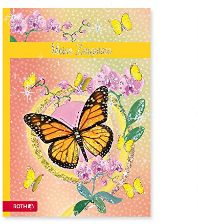 ROTH Zeugnismappe Schmetterling mit Glitzereffekt - mit 10 A4 Klarsichthüllen, dokumentenecht - Dokumentenmappe
