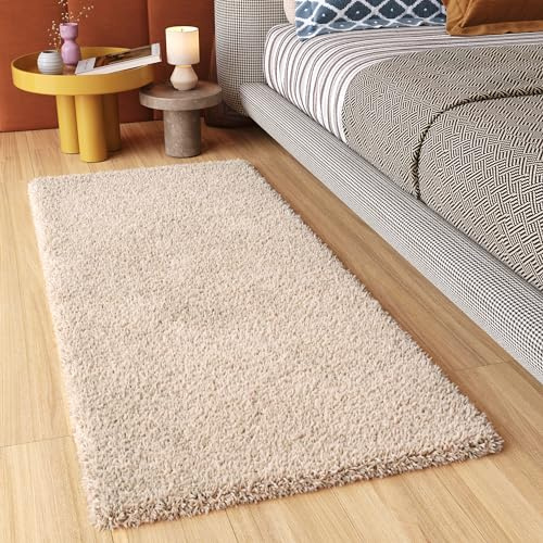 TAPISO Essence Teppich Läufer Flur Brücke Shaggy Hochflor Langflor Beige Einfarbig Weich Modern Design Korridor Schlafzimmer ÖKOTEX 80 x 200 cm