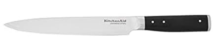 KitchenAid Gourmet geschmiedetes Dreifach-Nieten-Schneidmesser mit passgenauer Klingenabdeckung, 20,3 cm, scharfes Küchenmesser, kohlenstoffreiche, japanische Edelstahlklinge, schwarz