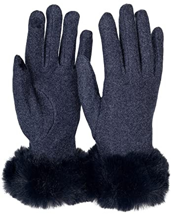 styleBREAKER Damen Touchscreen Stoff Handschuhe Fake Fur | Leitfähige Fasern für Displays, weiches Fleece-Innenfutter, Besatz am Saum, elastische Einheitsgröße 6-8 EU.