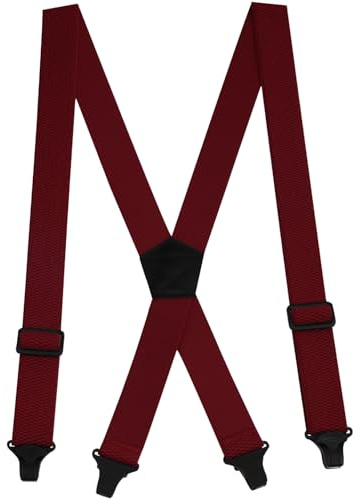 Buyless Fashion Heavy Duty Suspenders for Men - 48 Adjustable Straps 1 1/2 - X Back with Black Plastic Clips - 5147-Burgundy
