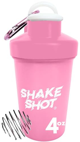 Shake Shot - Pink - 4oz Mini Shaker Bottle for Pre Workout, Creatine, Small Scoop Supplements (Not for Protein) Clip & Shaker Ball