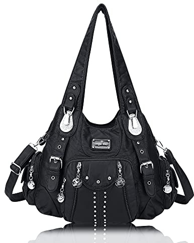 Angel Kiss Umhängetasche, Damen-Shopping-Umhängetasche, Damen-Einkaufstasche mit Rivet-Design, Damen-Einkaufstasche mit abnehmbarem Schultergurt (Schwarz)
