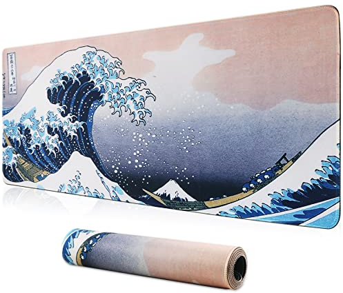 HoYiXi Gaming Mouse Pad Extended Large Computer Keyboard Mouse Mat Desk Pad Soft Smooth Surface and Anti-Slip Rubber Base Waterproof Soft Cloth XXL Mouse Pad 80 x 30 x 0.3 CM - Wave