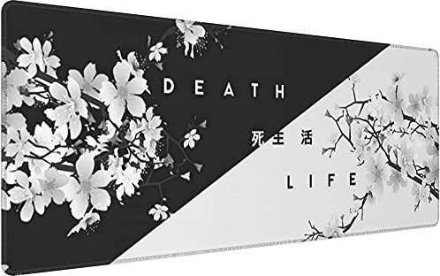 Tapis de Souris de en Fleurs de Cerisier Noir et Blanc, Tapis de Bureau pour Tapis de Souris, Tapis de Souris à Bords Cousus, 31,5 x 11,8 Pouces
