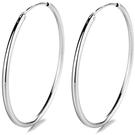 CNBPIC 30/40/50/60/70 mm Hoop Örhängen för kvinnor Silver Round Circle Earcuff