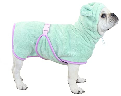 Blue Dream Island Hunde-Bademantel, Mikrofaser, schnell trocknend, saugfähig, Kapuzen-Badetuch für Welpen, kleine, mittelgroße und große Hunde, Katzen, XS (grün)