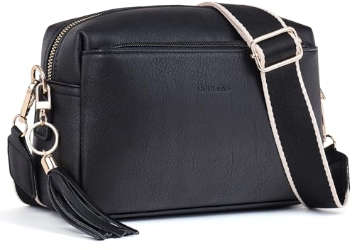 Roulens Damen Handy Umhängetasche,Veganem Leder Crossbody Schultertasche,Breiter Riemen Abendtasche mit drei Reißverschlussfächern Handtaschemit mit Kartenschlitz Verstellbar Abnehmbar Schultergurt