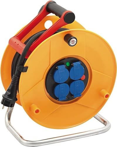 Brennenstuhl Avvolgicavo Standard Pro/Avvolgicavo elettrico con 4 prese di corrente (valvole, maniglia cavo-pilot, indicatore di presenza di tensione, esterno, cavo 33m) Made in France