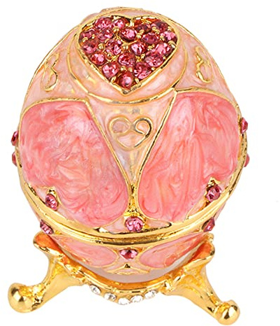 Vintage emaljerad påsk, smyckesorganisatör bijouterier rosa ägg prydnadssak, ägg diamant till jul, prydnadssaker låda dekoration