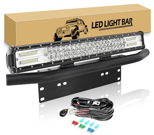 RIGIDON 7D Led Arbeitsscheinwerfer 59 cm 324W mit Kennzeichen und Kabelbaum | Dreireihig Led Lichtbalken Lightbar, Kennzeichenhalter, Offroad Zusatzscheinwerfer Bar für 4x4 Auto SUV ATV LKW Fahrzeuge