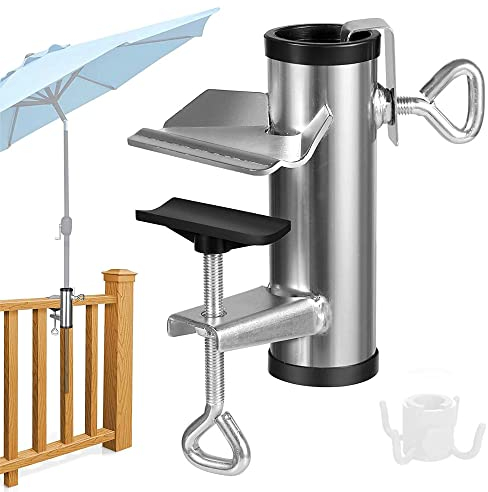 Anyingkai Morsetto per Ombrellone da Terrazza,Porta Ombrellone Ringhiera,Supporto per Ombrellone per Ringhiera,Ombrellone Balcone Ringhiera,Supporto per Ombrellone da Balcone (Argentato)