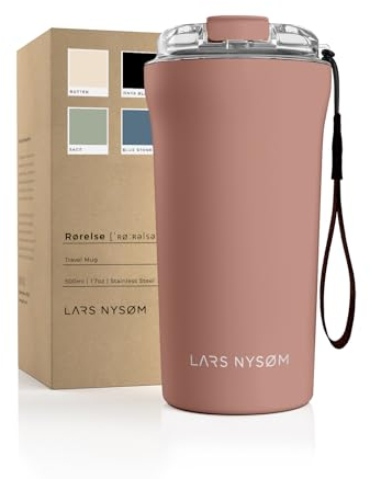 LARS NYSØM Thermo Kaffeebecher to go mit Trageschlaufe & Tritan Deckel | Travel Mug 0,5 Liter mit Isolierung | Auslaufsicherer Edelstahl Thermobecher für Café & Tee (Blush Rose, 500ml)