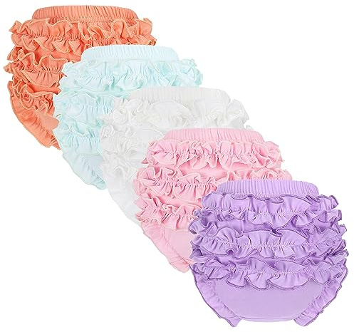 Windelüberzug mit Rüschen, süße Baumwoll-Shorts für Mädchen, gerüscht, gestufte Pumphose, elastische Slips für Kleinkinder, Mädchen, 5 Stück