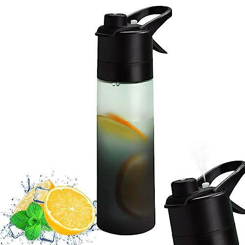 650 ml Nebel Wasserflasche mit Sprühnebel,Tragbare Outdoor Sport Spray Sportflaschen mit Nebel und Trinkfunktion Trinkflasche,Hydration Radfahren Klettern Wandern Bergsteigen Fitnessraum (Schwarz)