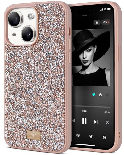 BEZ Handyhülle für iPhone 13 Hülle Glitzer, Sparkle Diamond Crystal Bling Hülle mit Bling & Co. Serie Kompatibel für iPhone 13, Toskanisches Beige