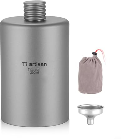 Flasque à alcool portable de 200 ml avec entonnoir, poche en titane pour rhum et vodka pour camping, randonnée