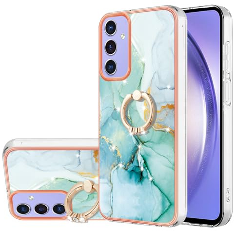 Reevermap Samsung Galaxy A55 5G Case with Ring Holder, Shockproof Silicone Marble Phone Cover Kickstand Soft Metallic TPU Rubber Bumper Case for Samsung Galaxy A55 5G, Green