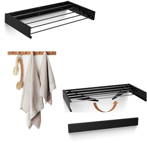 Cozility Wand Wäschetrockner – ausziehbar, für drinnen & draußen. Einfache Wäscheständer wandmontage, platzsparend 25 kg Tragkraft, 70 cm, Anthrazit. Stilvoll, kompakt, effizient! (70 cm)
