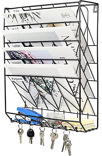 XUAJTIUO 5-stöckiger Aktenhalter zum Aufhängen an der Wand, Papier-, Brief- und Dokumentenhalter, Netz-Organizer für Zeitungen, Bücher, Schreibwaren, Bürozubehör A