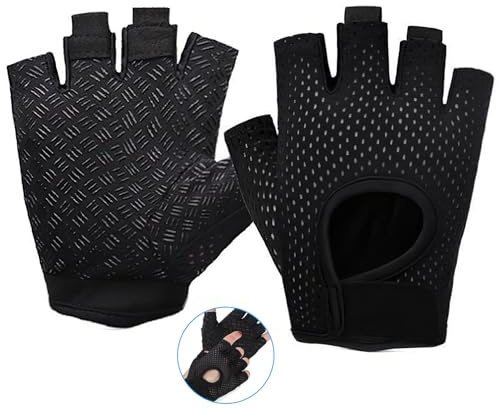 CYZBL 1 Paar rutschfeste Gym Handschuhe, Schwarz Halbfinger Trainingshandschuhe, Fahrrad Handschuhe halber Finger für Gewichtheben, Radfahren, Krafttraining im Fitnessstudio (S)