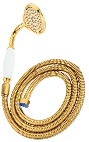 DRELD 2 PCS Retro Dusche Set, 1×Edelstahl Handbrause mit 1×1.5m Schlauch, Nostalgie Gold Dusche Set, Edelstahl Retro Duschkopf Handbrause Set (Gold)