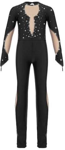 Yruioon Kinder Turnanzug Mädchen Gymnastikanzug Ganzkörper Trikot Mesh Patchwork Ballettanzug Langarm Eiskunstlauf Body Sport Overall Jumpsuit