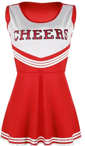 Carnavalife Cheerleader-Kostüm für Damen, Cheerleader-Kostüm, für Herren, Halloween, Karneval, amerikanischer Stil, Cheerleader-Kostüm ohne Pompons, Rot, Größe M