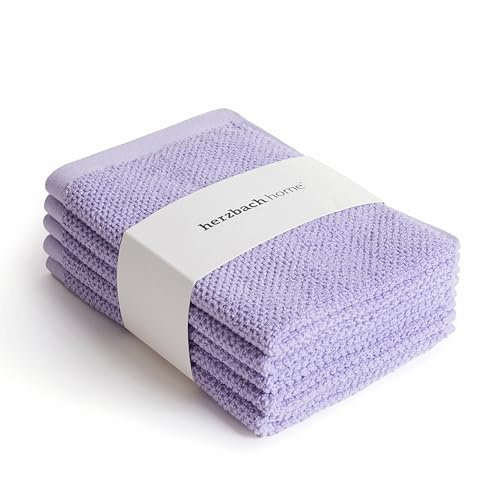 herzbach home - Collection Spa - Lot de 5 Serviettes invité 30 x 50 cm 100% Coton (Lavande)
