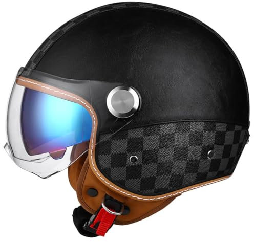 Motorradhelm Rollerhelm Retro Helm Motorrad Mit Doppelbrille Herausnehmbares Futter Chopper Helm Mit ECE Zulassung Motorradhelm Halbschale Für Erwachsener Herren Damen