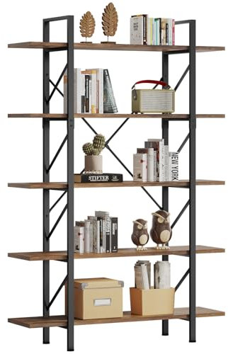 YITAHOME Bücherregal, Standregal mit 5 Ebenen, Artsy Industrie-Design, Modernes Bücherregal für Wohnzimmer, Arbeitszimmer, Balkon, vintagebraun-schwarz, 120 x 30.5 x 180.5 cm