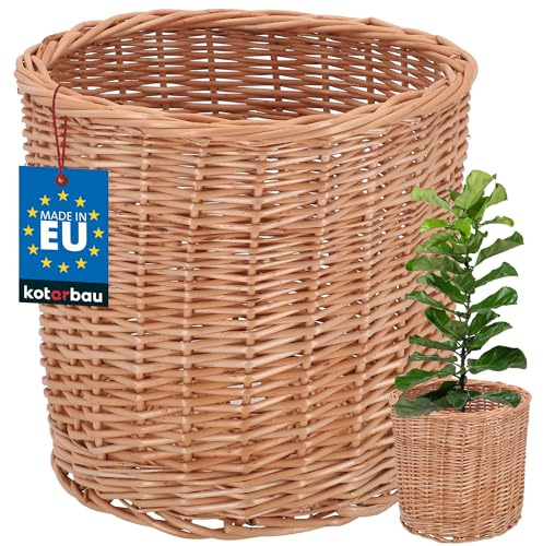 KOTARBAU® Weidenkorb zum Bepflanzen Naturfarbe Höhe 26 cm ⌀ 28 cm Übertopf Korb aus Weide Pflanzkorb geflochten Pflanzkörbe Outdoor Korbübertöpfe für Balkon Blumentopf geflochten