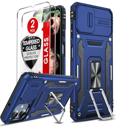 LeYi for Samsung Galaxy A06 Phone Case, with Camera Lens Cover Slider, 2 Pack Screen Protectors, Ring Stand Holder Military Grade Protective Shockproof Armour Cover for Samsung Galaxy A06, Navy Blue