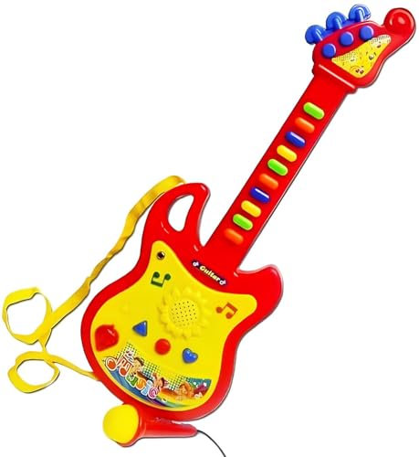 Chitarra Elettrica Giocattolo per Bambini con Microfono Amplificato, Effetti Luminosi, Tracolla, Melodie Preregistrate - Rock 45 cm - Elettronica con Suoni Rock