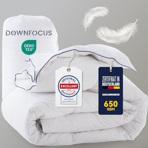 DOWNFOCUS Winter Bettdecke 220x240cm aus Federn und Daunen - Oeko-Tex Zertifiziert Bettdecke, 100% Extraweiche - RDS zertifizierte Federbettdecke-Duvet - Dicke extrawarme Winterdecke Daunendecke