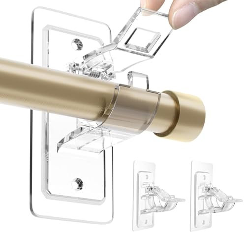 BelleVive 2 Pack Curtain Rod Brackets - No Drilling, Self Adhesive PET Curtain Rod Holders, Damage-Free, Adjustable Nail-Free Hooks for Living Room and Bathroom