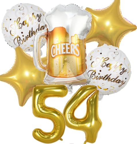 Feelairy Luftballon 54. Geburtstag, 7 Stück Gold, Ballon, Bierflasche Deko, Helium Ballons, Unisex-Erwachsene